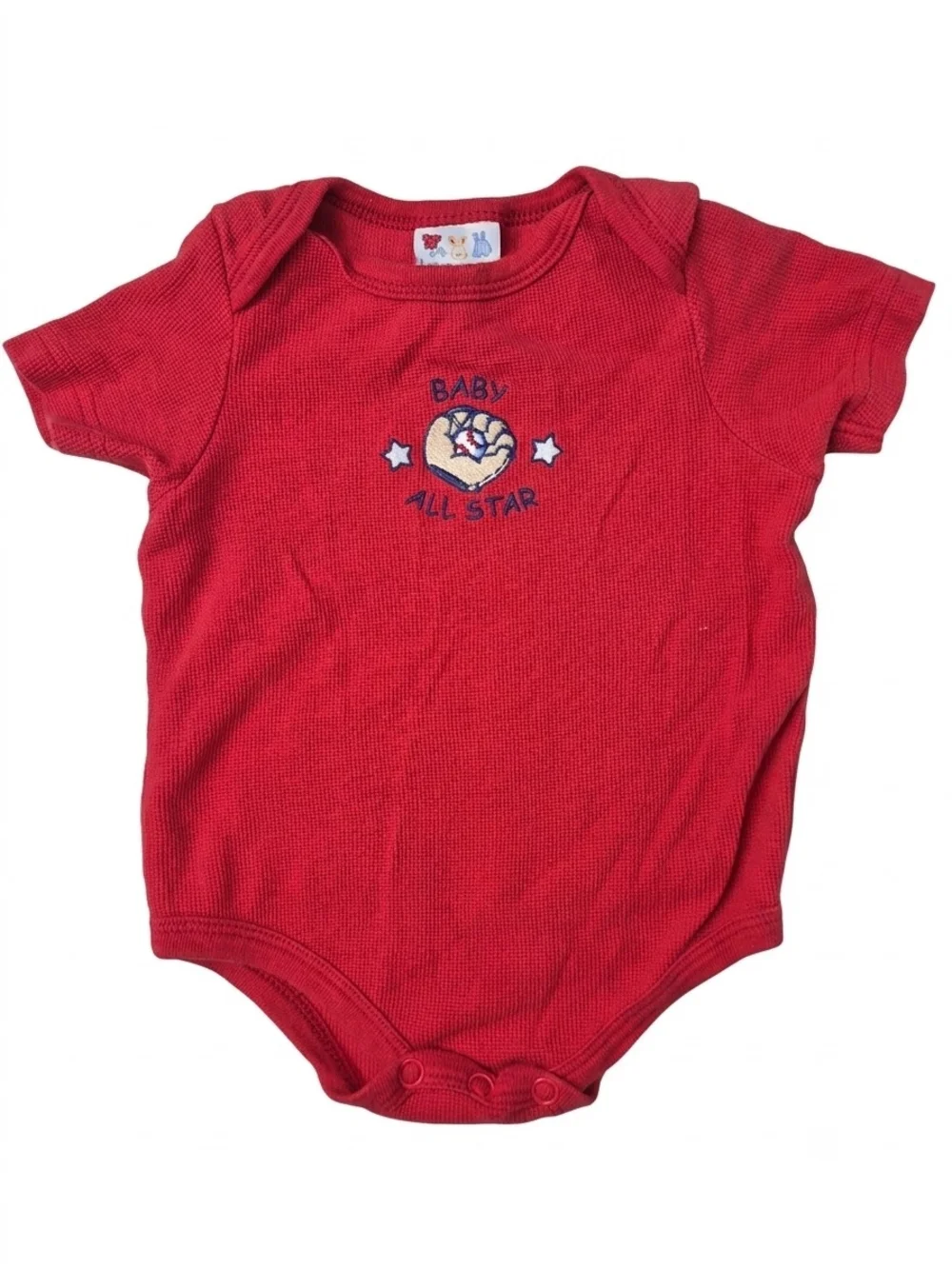 Vintage Y2K Lovespun Baby All Star Baseball Waffle Knit Onesie 6-9 Months Red